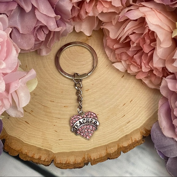 Accessories Pink Crystal Rhinestone Teacher Heart Keychain Poshmark